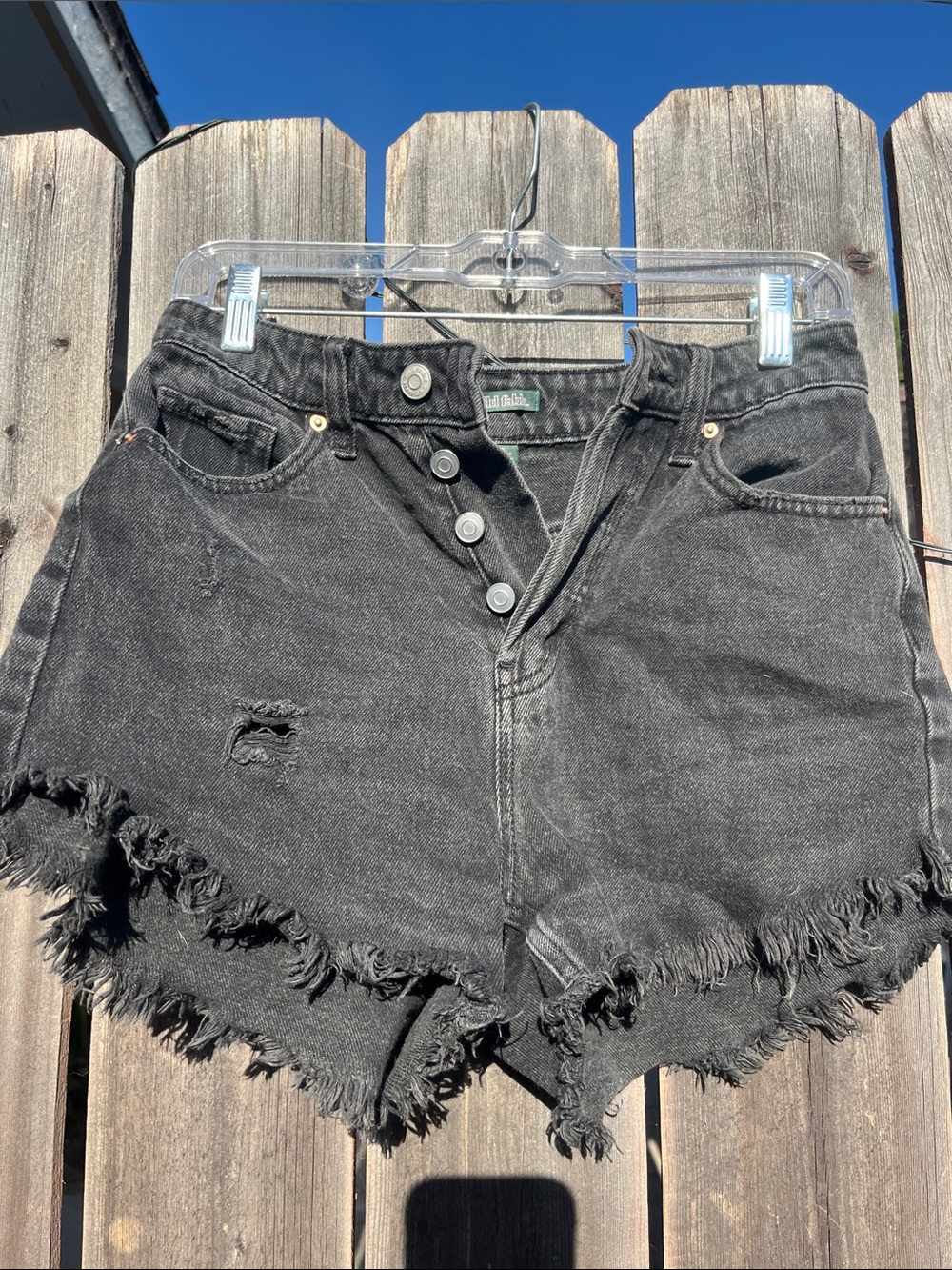 wild fable Black High-Rise Distressed Frayed Denim Shorts